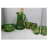 Mid-century Green Glass Delaware Pattern Set incl
