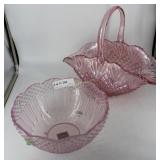 Two Contemporary Iridescent Pink Art Glass incl Go