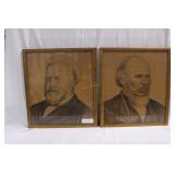 Two pencil framed portraits *crack to one frame