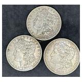 Three Morgan Silver Dollars: 1879, (2)1880