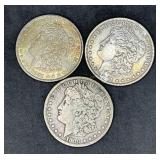 Three Morgan Silver Dollars: 1880, (2)1881