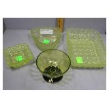 4pcs uranium glass incl cross stitch & bowl