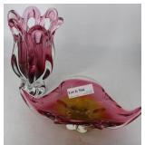 Two Cut to Clear Cranberry Glass incl Vase (10" H)