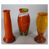 Three Orange Confetti Bottom Vases