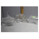 Three leaded glass pieces - lidded box, bowl &