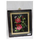 Chinese framed floral silk 17" x 19"