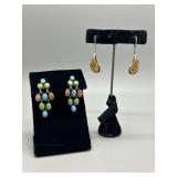 Two pairs of sterling Earrings incl Amber stoned