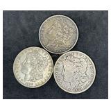 Three Morgan Silver Dollars: 1889, (2) 1890