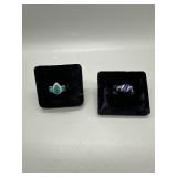 Two Sterling Rings w/ green and blue stones - 7.7