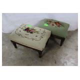 Pair Needlepoint Foot Stools in green and beige hu
