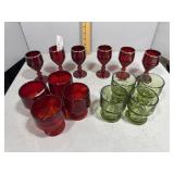 Ruby and Green Art Glass Water Goblets incl 4 gree