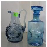 Blue stoppered vase & pitcher