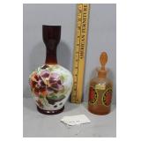 Murano Peach Decanter w/ stopper and floral motif
