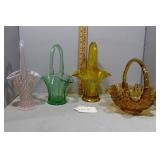 Art Glass Baskets incl Amber Ruffletop Thumbprint,