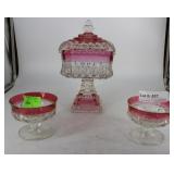 Cut to Clear Cranberry Thumbprint Glass - 3 pc set