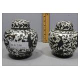Pair hand tinted Asian metal petite ginger jars