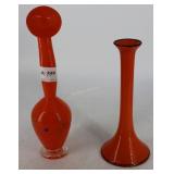Two Orange Bud Vases