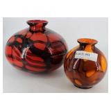Pair bulb Vases with black web motif in red and or