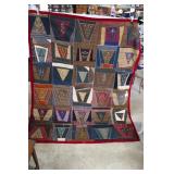 Hand stitched Crazy Quilt in brown, red, and yello