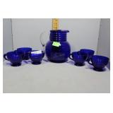 Cobalt Lemonade Pitcher (7.5" H) with six cobalt g