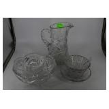 Cut Crystal Set of Four - Pitcher with Flower etch