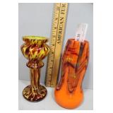 Two 7" H Art Glass Vases with whimsical design
