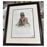 Framed 1865 hand tined litho A Chippeway Chief
