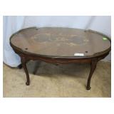 Oval Veneer Inlay Coffee Table with brass hardware