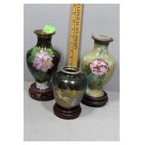 Three Cloisonne  vases with floral design
