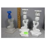 Three Milkglass Dolphin Candlesticks