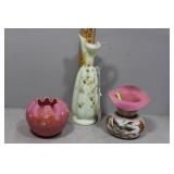 Three Handpainted Floral Vases incl 10" H Uranium