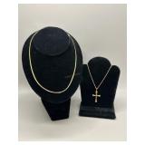 Two 14kt Yellow Gold Necklaces and cross pendant