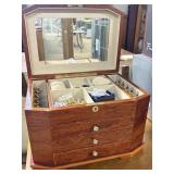 Lift top inlaid jewelry box with costume jewelry