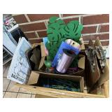 Wooden crate with clipboards, crayons