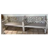 2x$ - Grey painted waiting benches with lattice ba