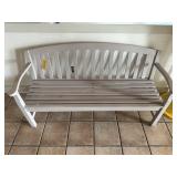 Grey waiting bench with slat back 62" x 23" x 33"