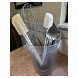 Utensil grouping - 3 whisks, 2 spatulas, slotted s
