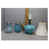 Frosted Fenton Boudoir lamp in blue and two Fenton