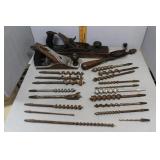 Two Wood planes, Vintage Hand Drill, and Assortmen