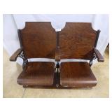 Cast metal framed tiger oak theater seats