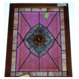 Stained glass rectangular panel with blown glass