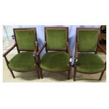 3x$ - Mahogany arm chair in green velvet upholster