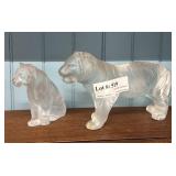 Two Lalique Tigers one sitting and one standing