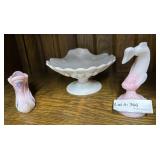 Three pc Fenton pink milk glass