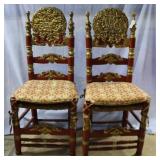 2x$ - Carved Ladderback Chairs Painted Polychrome
