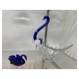 Cobalt topped swan vase & swan trinket