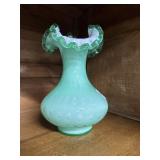 Fenton green beaded melon vase