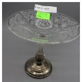 Sterling weighted compote with etched glass