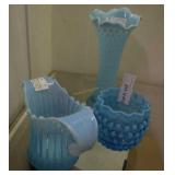 3 blue art glass vases inc: Fostoria