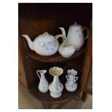 Belleek 6 pcs - clover basket teapot, coffee pot,